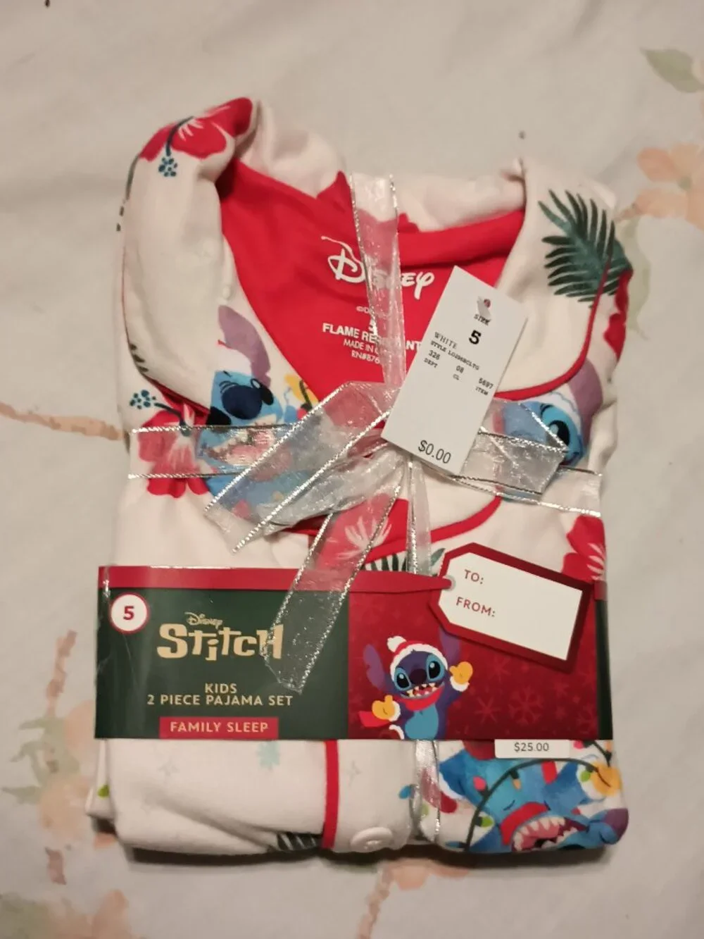 NEW Kids' Lilo & Stitch 2pc Christmas Pajama Set - White 5